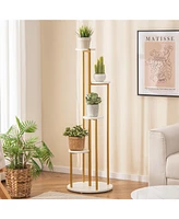 Sugift Indoor Metal Plant Stand Corner Plant Shelf for Potted Plant with Golden Metal Frame-White