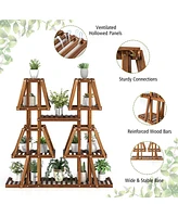Sugift 5-Tier 10 Potted Wood Plant Stand for Multiple Plants