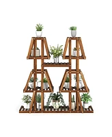 Sugift 5-Tier 10 Potted Wood Plant Stand for Multiple Plants