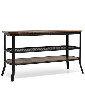 Sugift 3-tier Console Table Tv Stand with Mesh Storage Shelf-Rustic Brown