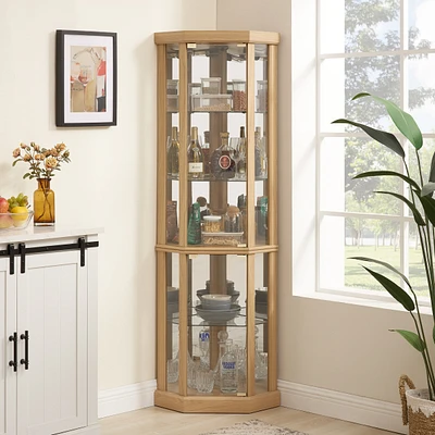 Simplie Fun Corner Glass Curio Cabinet with Light