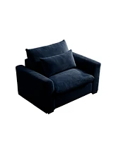 Simplie Fun Blue Corduroy Deep Seat Sofa Chair with Pillow