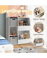 Gymax Kids Toy Storage Organizer 5 Cubbies Wooden Bookshelf Display Cabinet w/ Drawers