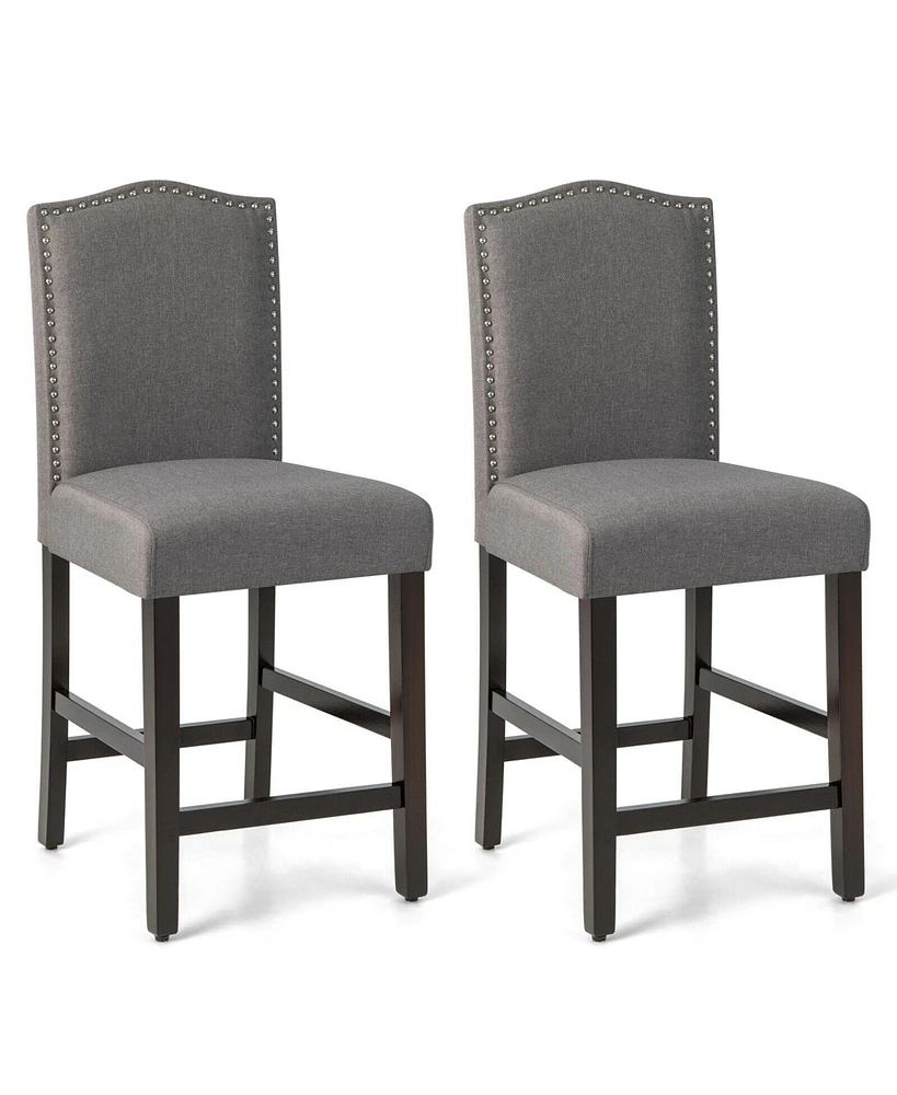 Skonyon 25 Inch Set of 2 Upholstered Counter Height Bar Stools with Rubber Wood Legs