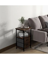 Skonyon 3-Tier Retro Nightstand with 2 Removable Fabric Drawers and Open Shelf-Walnut