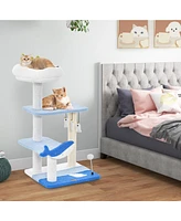 Sugift 3-level Cat Tower with Sisal Covered Scratching Posts-Blue