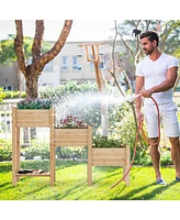 Sugift 3-Tier Wooden Raised Garden Bed with Open Storage Shelf-Natural