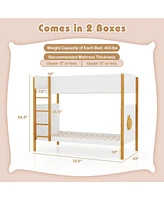 Skonyon Twin Over Twin Bunk Bed with Integrated Ladder and Safety Guardrails-Twin Size