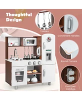 Vebreda Kids Kitchen Playset with Realistic Sounds and Lights-Brown & White