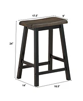 Skonyon 24 Inch Set of 2 Wood Counter Backless Height Saddle Stools for Kitchen and Pub