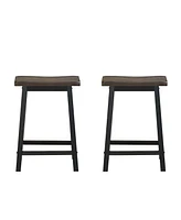 Skonyon 24 Inch Set of 2 Wood Counter Backless Height Saddle Stools for Kitchen and Pub