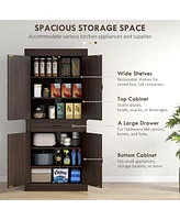 Streamdale Furniture Freestanding Kitchen Pantry with 4 Doors, Cabinets, and Drawer