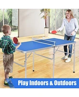 Vebreda 60 Inch Portable Tennis Ping Pong Folding Table with Accessories-Blue