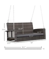 2-Person Wicker Swing Bench with Cushions