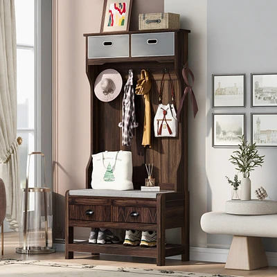 Hall Tree with Hooks, Bench, and Storage