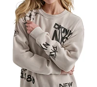 Dkny Women's Graffiti Logo Crewneck Fleece Sweatshirt