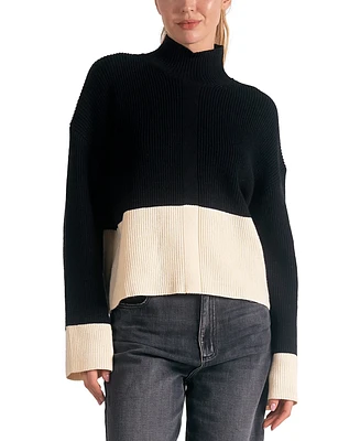 Elan Women's Mock-Neck Colorblocked Sweater