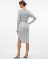 Vero Moda Women's Ribbed Long-Sleeve V-Neck Dress