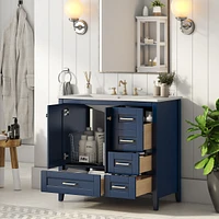 Simplie Fun Modern 36" Blue Bathroom Vanity with Sink Combo, 4 Drawers, Solid Wood