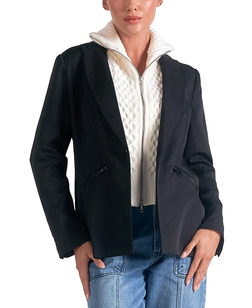 Elan Women's Long-Sleeve Peak-Lapel Blazer Sweater