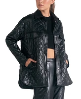 Elan Women's Collared Diamond-Quilted Long-Sleeve Jacket