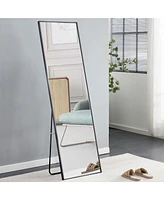 Wall-Mounted Aluminum Alloy Mirror, Black 65" x 23" (W115158162)