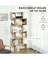 Simplie Fun 6-Shelf Wooden Bookshelf Display Stand Organizer (75.5"H, Oak
