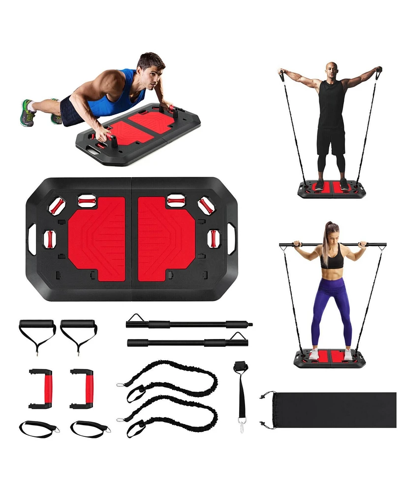 Sugift Push up Board Set Folding Push up Stand with Elastic String Pilate Bar Bag