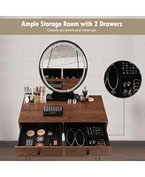 Sugift Industrial Makeup Dressing Table with 3 Lighting Modes-Rustic Brown