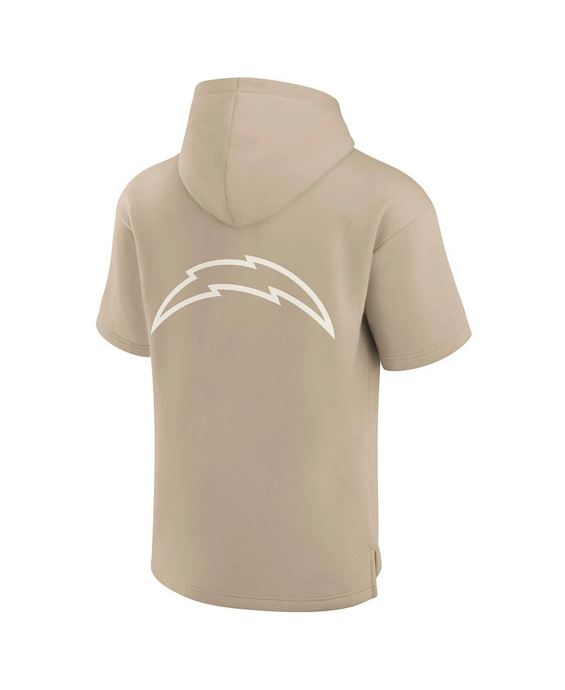 Fanatics Men's and Women's Khaki Los Angeles Chargers Elements Super Soft Fleece Short Sleeve Pullover Hoodie
