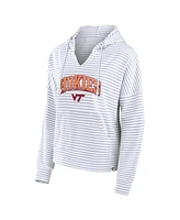 Fanatics Women's White/Gray Virginia Tech Hokies Arch Logo Striped Notch Neck Pullover Hoodie