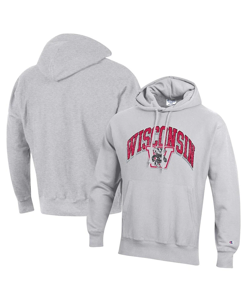 Champion Men's Heather Gray Wisconsin Badgers Vault Late Night Reverse Weave Pullover Hoodie