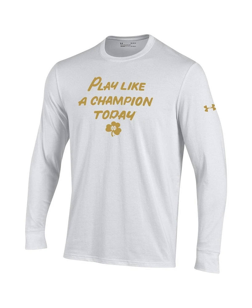 Under Armour Men's White Notre Dame Fighting Irish Plact Gold Rush Performance Long Sleeve T-Shirt