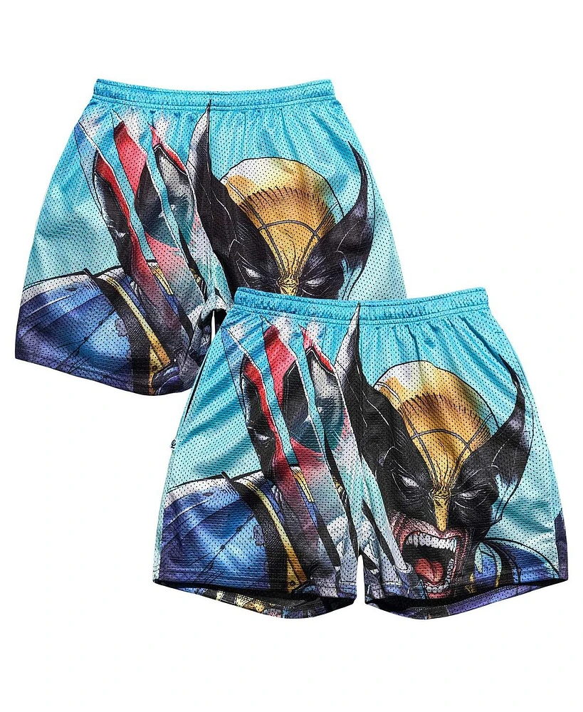 Chalk Line Men's Light Blue Deadpool Wolverine Claws Retro Shorts