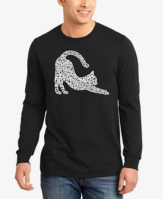 La Pop Art Men's Stretching Cat Word Long Sleeve T-Shirt