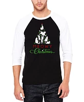 La Pop Art Men's Meowy Christmas Tree Raglan Baseball Word T-Shirt