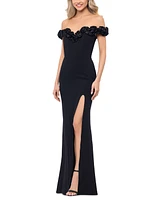 Blondie Nites Juniors' Off-The-Shoulder Ruffled Evening Gown