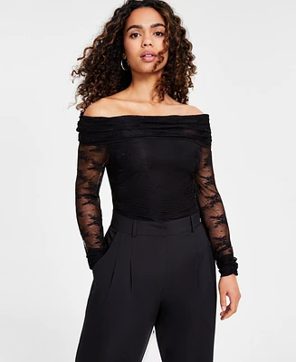 Bar Iii Petite Lace Off-The-Shoulder Long-Sleeve Top, Created for Macy's