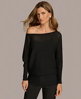 Donna Karan New York Women's Asymmetrical Neckline Ribbed Sweater