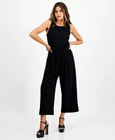 Bar Iii Petite Women's Sleeveless Crewneck Tie-Waist Jumpsuit, Created for Macy's