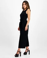 Bar Iii Petite Women's Sleeveless Crewneck Tie-Waist Jumpsuit, Created for Macy's