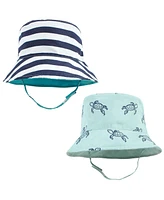 Hudson Baby Baby Boys Hudson Sun Protection Hat, Sea Turtle Stripe, 0-12 Months