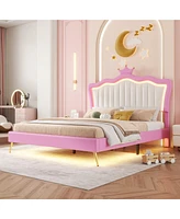 Streamdale Furniture Led Upholstered Princess Bed with Crown Headboard