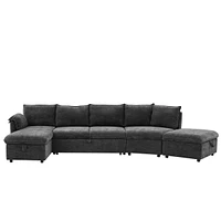 Simplie Fun Movable Ottoman L-Shape Sectional Sofa with Storage and Usb Ports