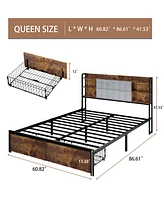 Streamdale Furniture Upholstered Bed Frame with Storage and Led Headboard