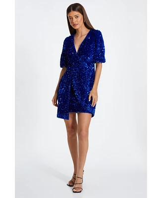 Quiz Women's Womens's V Neck Wrap Mini Sequin Dress