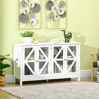 White Tempered Glass Sideboard with Adjustable Storage