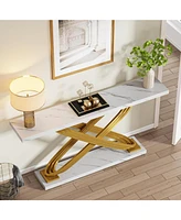 Tribesigns 55 Inch Modern Console Table, Faux Marble Gold Entryway Table Behind Sofa Couch, Narrow Rectangular Sofa Table for Living Room, Bedroom, Fr