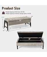 Vebreda Modern Chenille Storage Bench with Solid Rubber Wood Legs-Gray