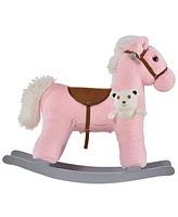 Streamdale Furniture Kids Plush Rocking Horse with Toy Bear & Sounds, Pink